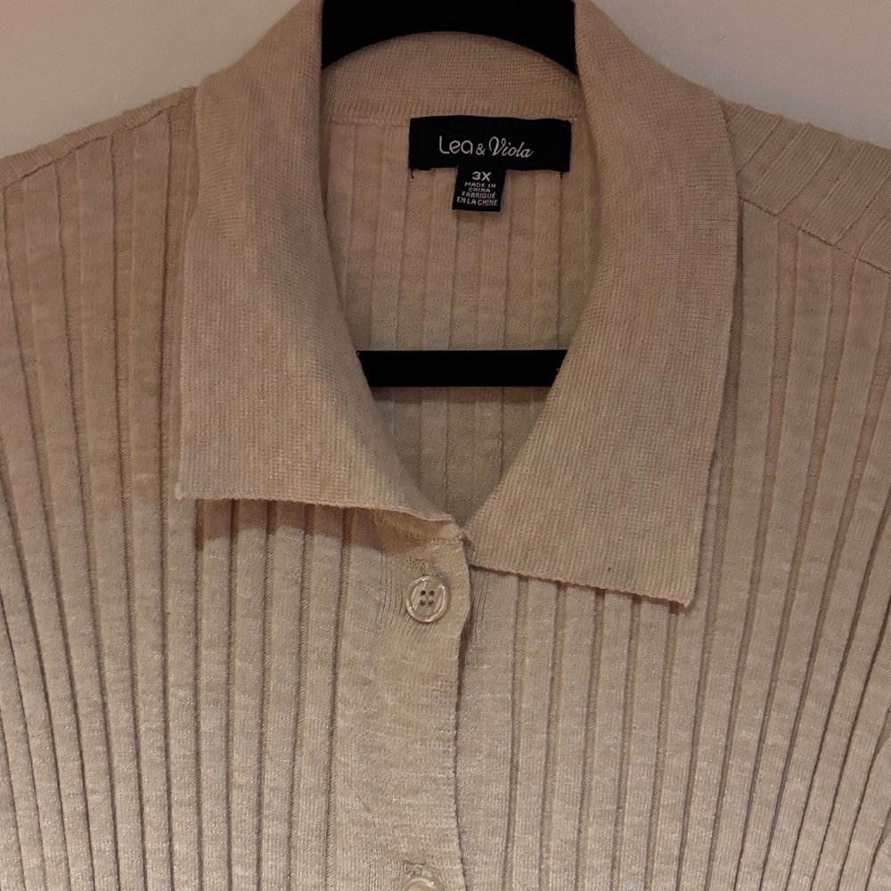 Lea & Viola Beige Ribbed Cardigan - Picture 2 of 9